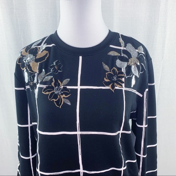 Apt. 9 black windowpane pattern floral detail sweatshirt - Picture 2 of 11